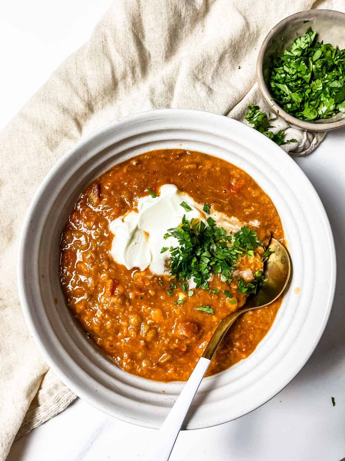 Carrot and Lentil Soup with cilantro.