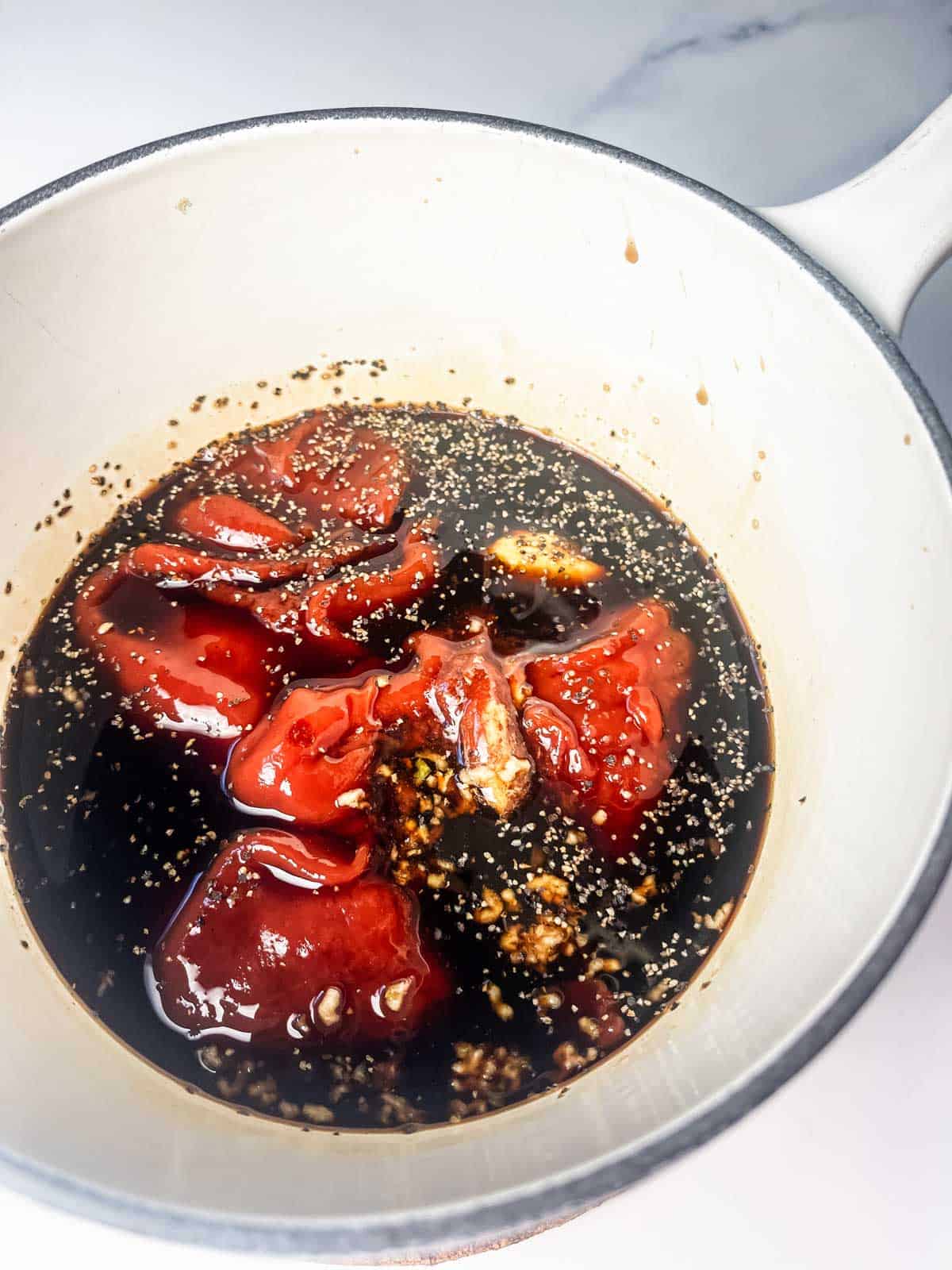 ingredients in pot. 