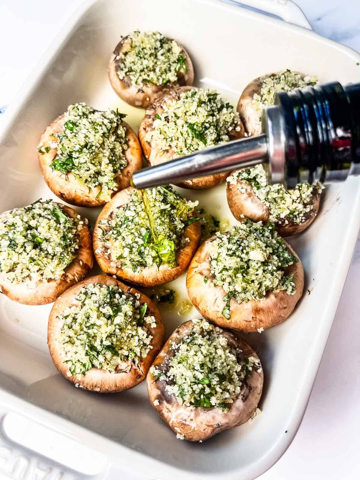 olive oil on mushrooms.