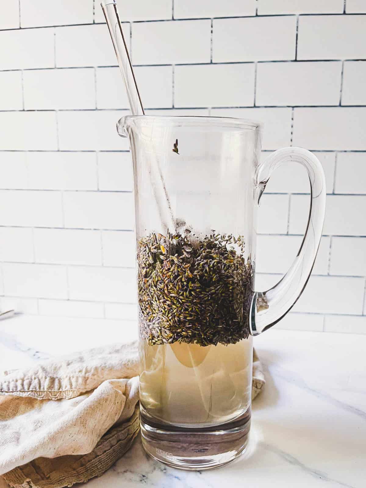 lavender steeping in water.