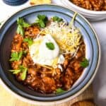 pork rib chili in a bowl.