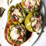 featured image for beef and rice stuffed bell peppers.