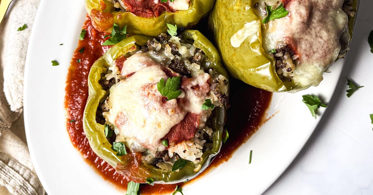 Ground Beef and Rice Stuffed Bell Peppers - Meghan It Up