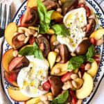 featured image for burrata tomato peach salad.