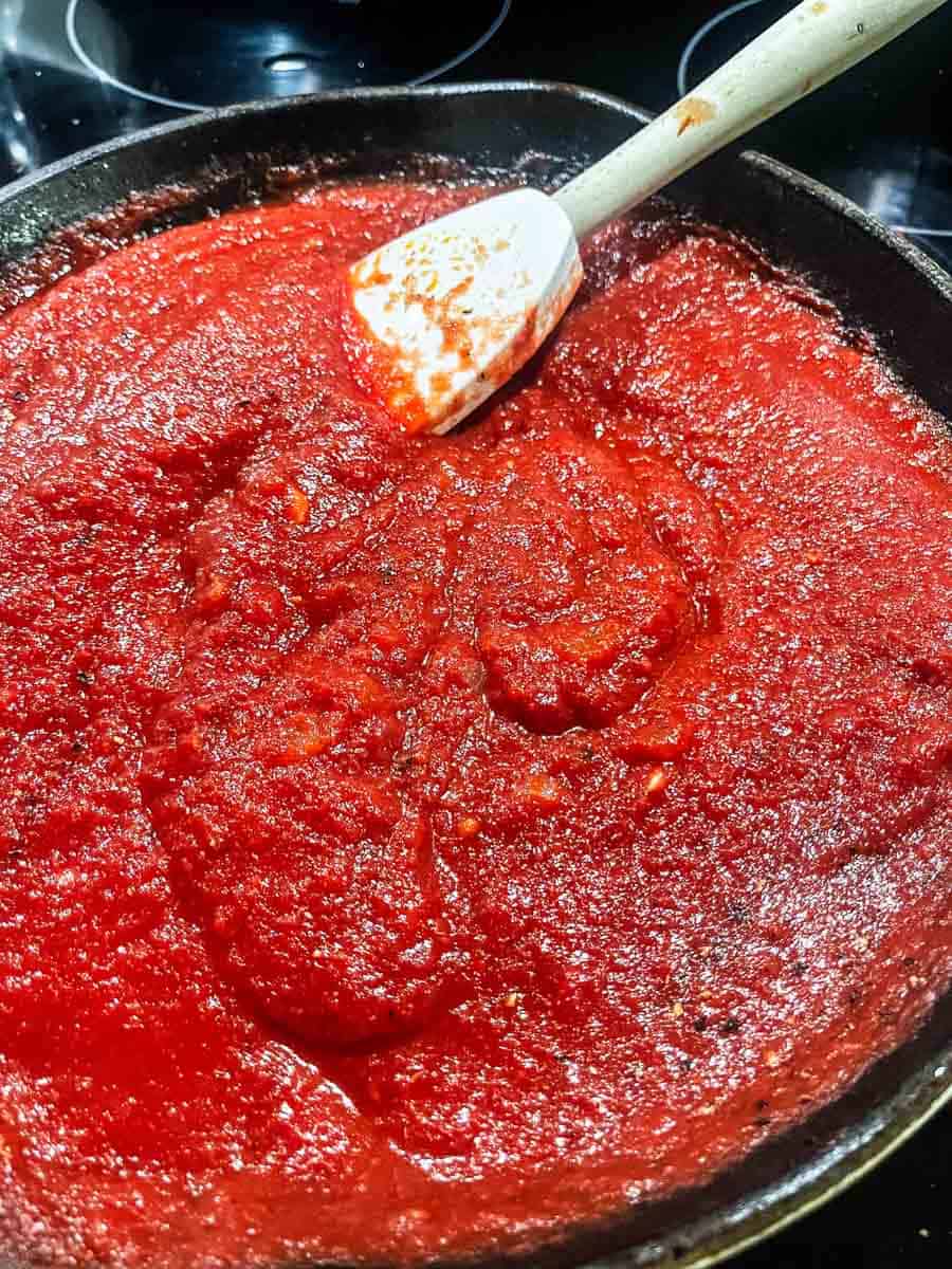 simmering sauce.