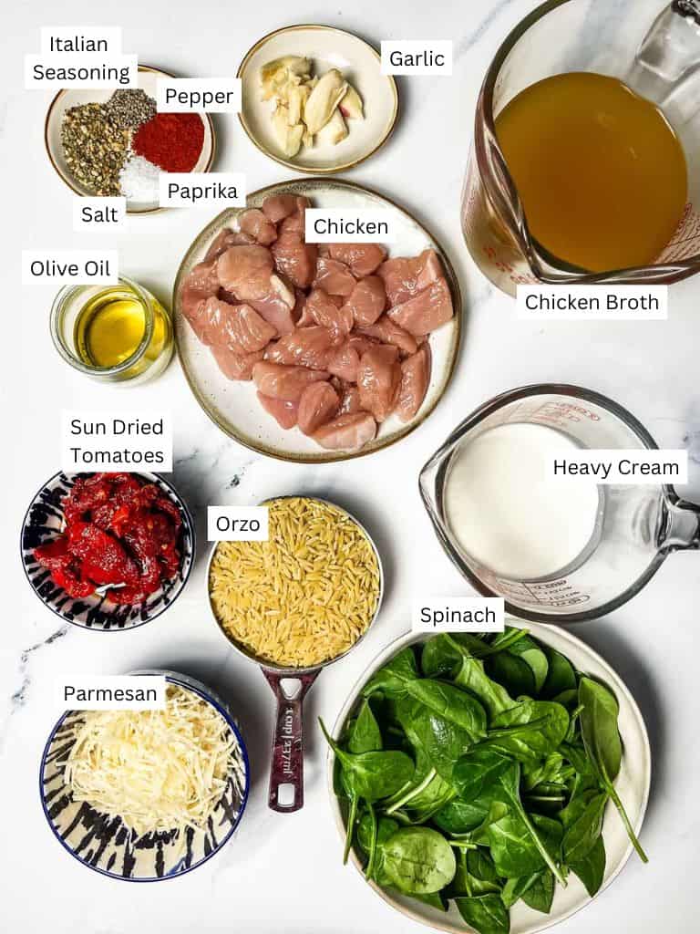 Chicken Orzo Pasta Bake ingredients.