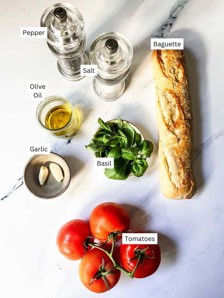 Grilled Bruschetta ingredients.