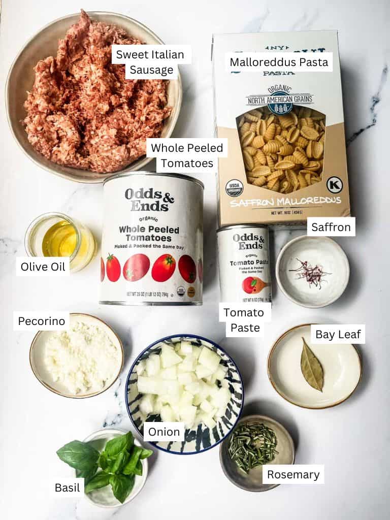 Malloreddus alla campidanese ingredients.