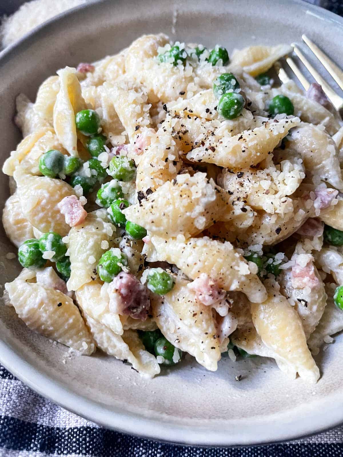 Pancetta Pea Pasta ready to eat.