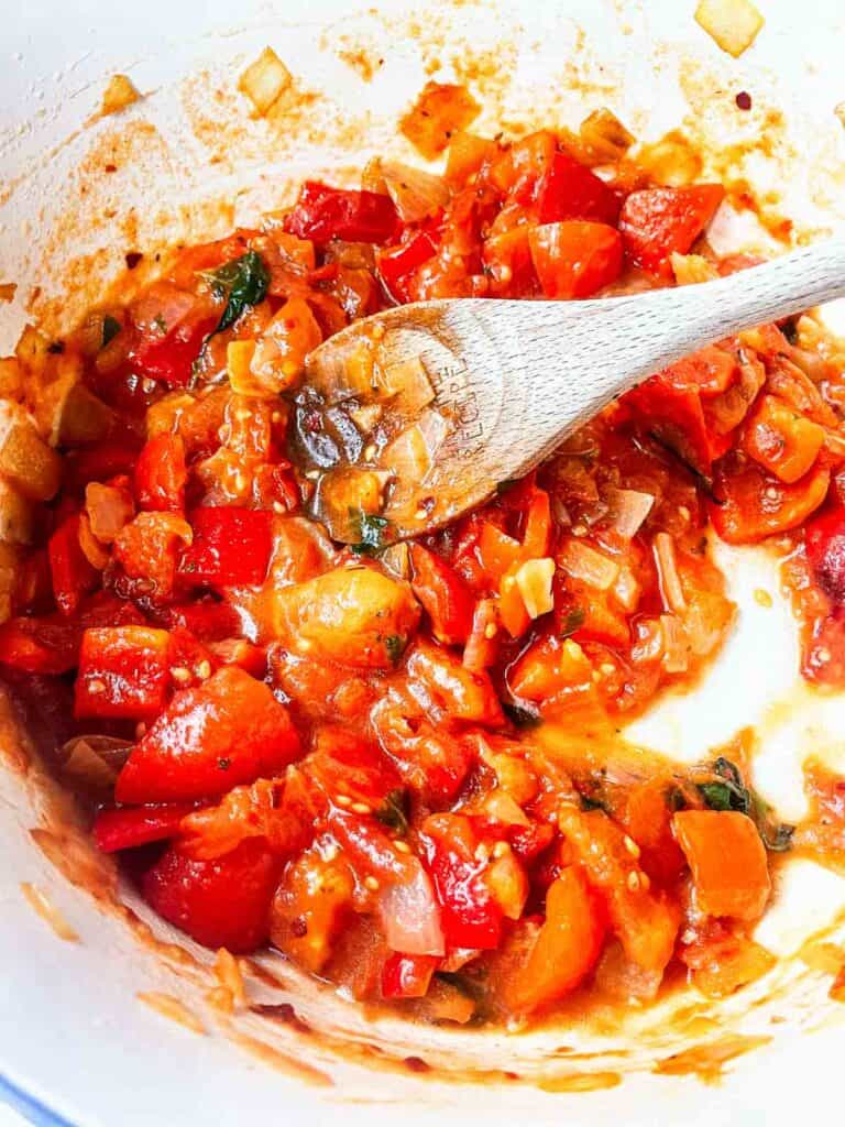 Cooked down vegetables.