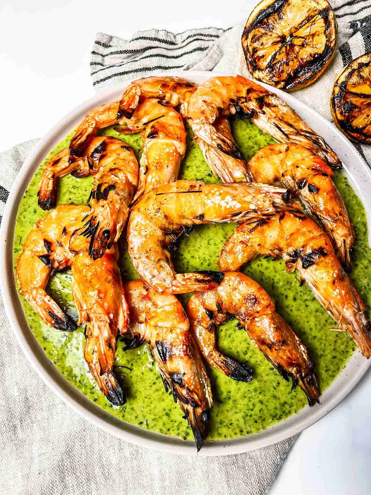 Grilled Prawns with grilled lemons.