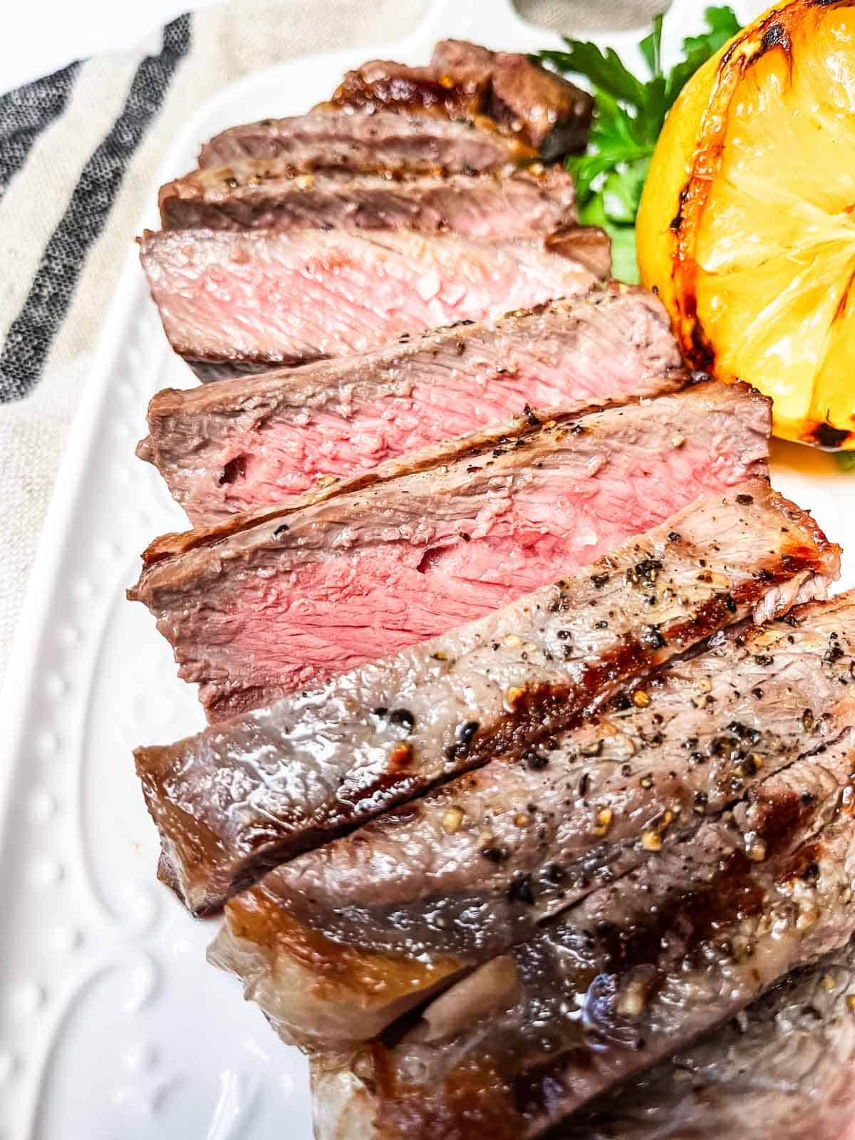 Grilled Ribeye Steak up close. 