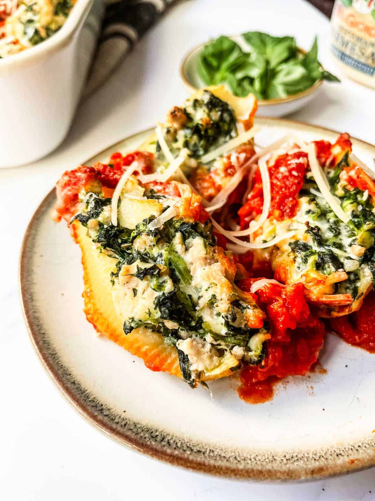 Meat Stuffed Shells on a plate.