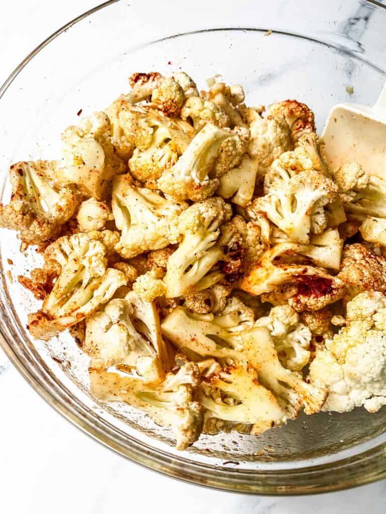Cauliflower tossed in olive oil and seasonings.