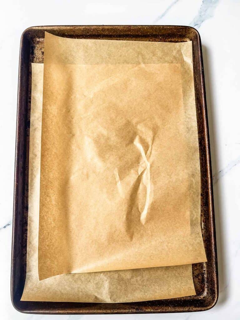 Parchment paper on sheet pan.