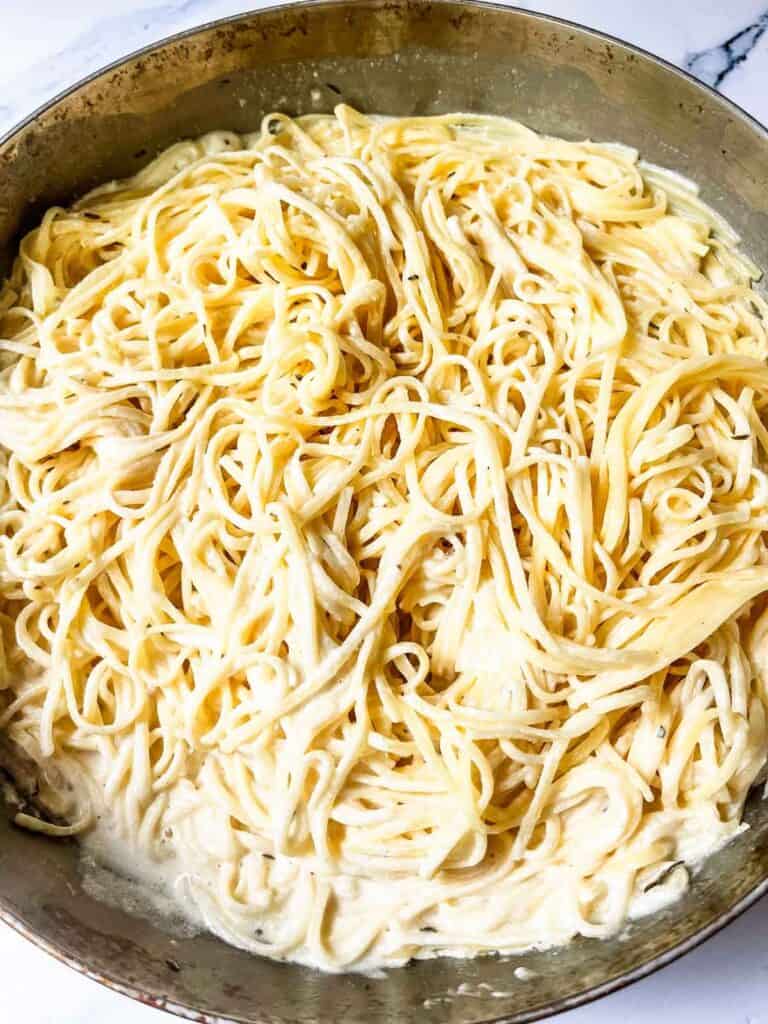 Noodles in a bowl.