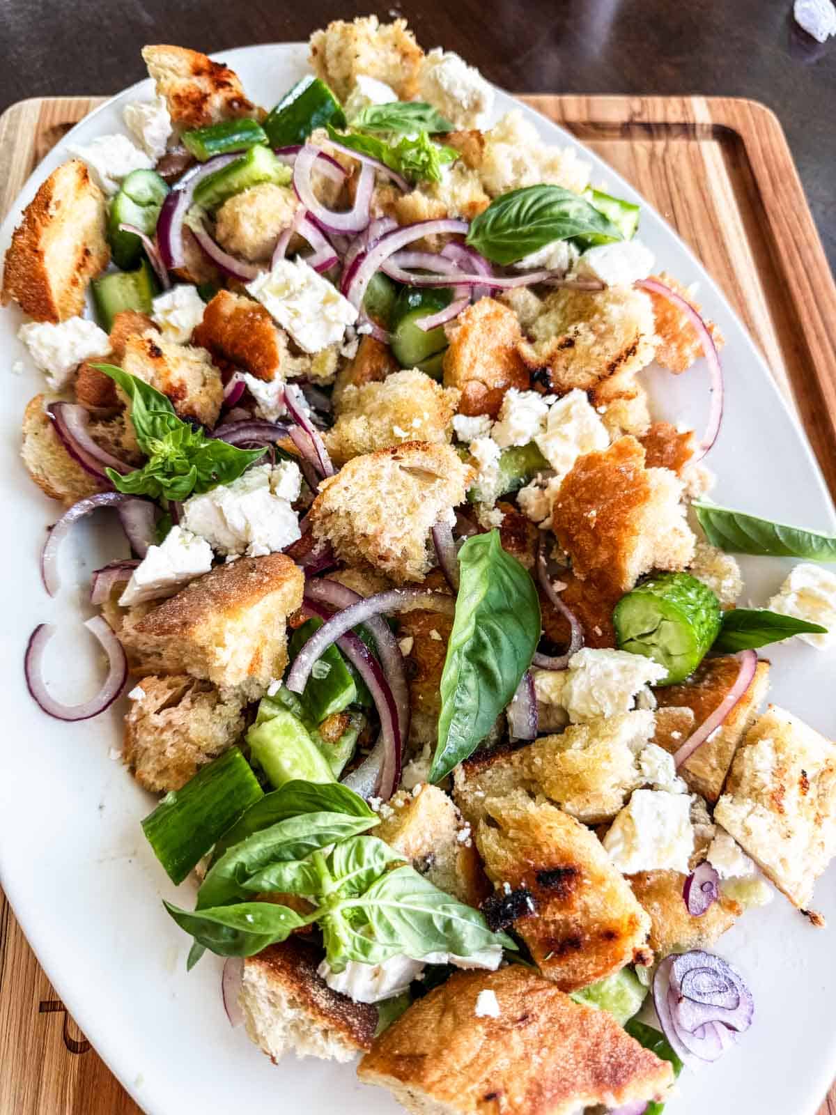 Grilled Panzanella Salad on plate. 